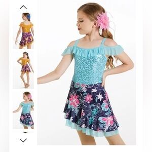 Weissman Pink and Blue MEDIUM CHILD Dance Costume + Hair Clip